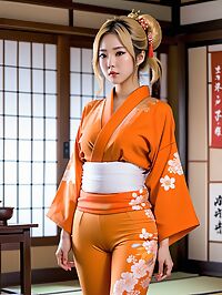Indonesian woman models traditional kimonos amidst Japan's movie monster ruins