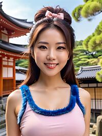 Petite Malaysian girl wears pink tank top near Philosopher's Walk in Kyoto